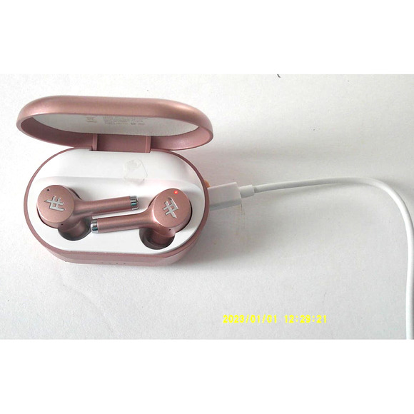 Airtime Pro True wireless earbuds. Rose Gold, charging cord, Bluetooth
